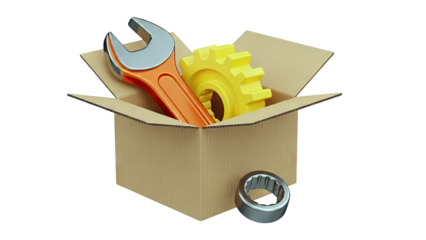Tools and Gear in a Cardboard Box