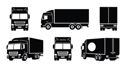 collection of black truck shapes in various views silhouette high quality professional detailed