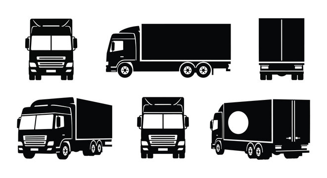 collection of black truck shapes in various views silhouette high quality professional detailed