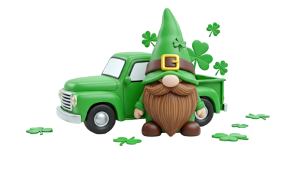 St. Patrick's Day Gnome and Green Truck with Shamrocks