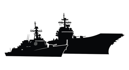 A striking black silhouette of a large naval warship at sea powerfully demonstrating maritime strength silhouette © nhpvect02