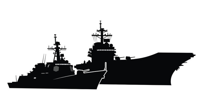 A striking black silhouette of a large naval warship at sea powerfully demonstrating maritime strength silhouette