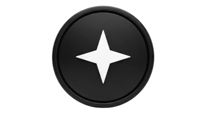 Black circular emblem with a white four-pointed star