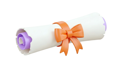 3D Rendered Scroll with Orange Bow and Purple Interior
