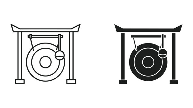 Vector Illustration of Chinese Gongs on Traditional Stands