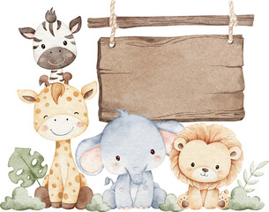 Wooden Board and Safari Animals