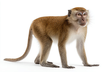 Monkey primate animal wildlife nature brown fur portrait side view white background standing monkey mammal tail four leg forest tropical zoo