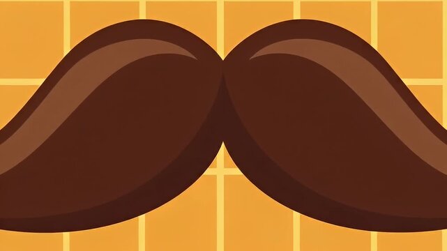 Stylized Brown Moustache on Yellow Grid Background.