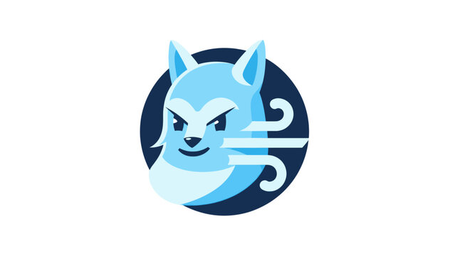 Cute Blue Fox Character with Wind Symbol