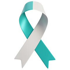 Teal and White Ribbon Symbol of Ovarian Cancer Awareness Month, Sexual Assault Awareness Month, Cervical Cancer, Mental Health such as PTSD, OCD, anxiety disorders and other awareness.