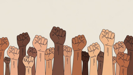 Diverse hands raised in unity symbolizing protest and solidarity a powerful vector illustration for social justice and activism concepts
