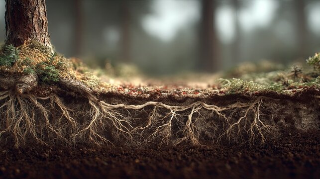 The Wood Wide Web: Intricate Fungal Mycelium Network and Root Interaction