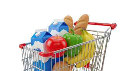 Grocery Cart Full of Food Items