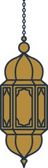 Traditional gold and blue hanging lantern illustration for Ramadan Kareem and Islamic festival decorations