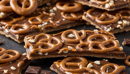 closeup of salted caramel chocolate pretzel bark