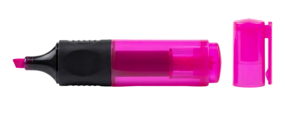 A pink highlighter with black tip and cap on transparent background high quality professional detailed modern elegant stylish clean crisp vibrant