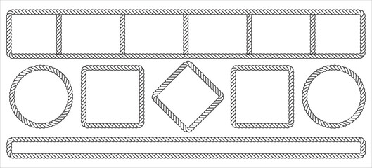 Collection of varied rope frames and borders for nautical and rustic design elements © wajuddin