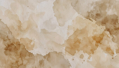 Abstract brown watercolor paint stains texture on light paper surface watercolor stain