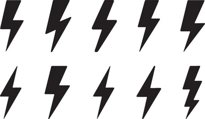Lightning Bolt Silhouettes Set Black Vector Collection, black and white silhouette, vector and illustration	