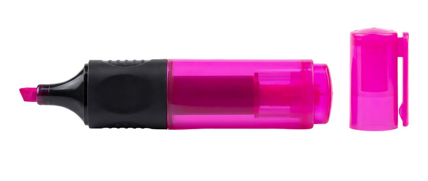 A pink highlighter with black tip and cap on transparent background high quality professional detailed modern elegant stylish clean crisp vibrant