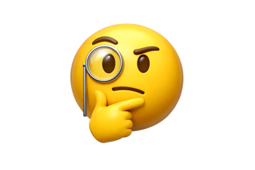 Thinking face emoji with magnifying glass on transparent background high quality professional detailed modern elegant stylish clean crisp vibrant colorful digital