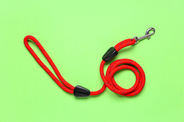 Red dog lead on green background