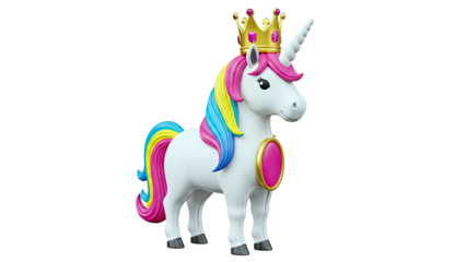 Cartoon Unicorn with Crown and Pink Medallion