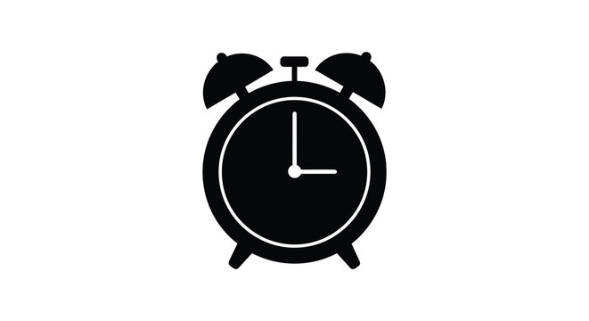 A striking black silhouette of a classic alarm clock shows time passing representing urgency silhouette