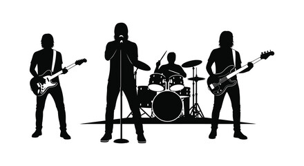 A black and white depiction of a band performing on stage captured in a striking silhouette © MIRAJ02