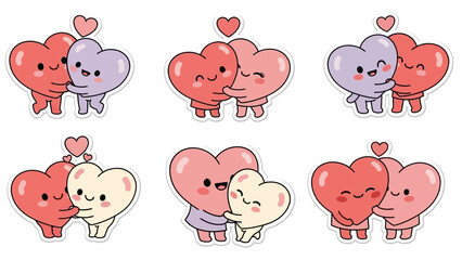Obraz premium Kawaii heart characters in various poses with cute expressions on a clean white background.