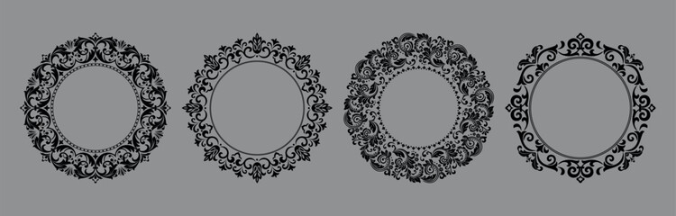 Set of decorative frames Elegant vector element for design in Eastern style, place for text. Floral black and gray borders. Lace illustration for invitations and greeting cards
