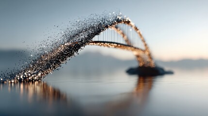 A symbolic bridge made of data points connecting to a cloud representation in an abstract design.