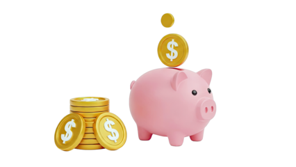 Pink Piggy Bank and Gold Coins