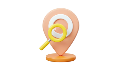 3D Pin Icon with Magnifying Glass