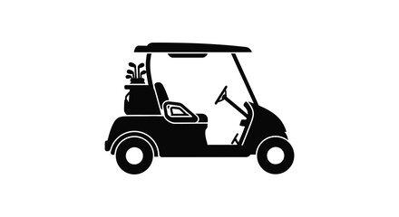 A striking black outline depicts a golf cart showcasing its form as a bold silhouette