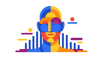 Abstract Geometric Human Face with VR Goggles, Modern Design