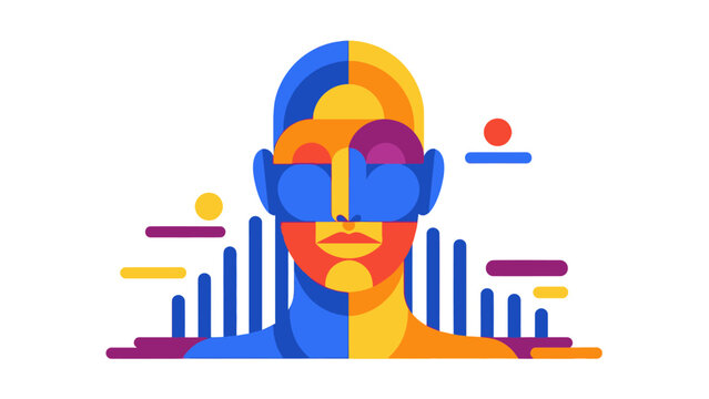 Abstract Geometric Human Face with VR Goggles, Modern Design