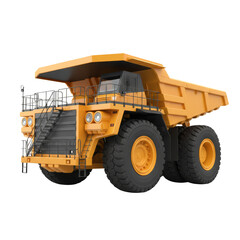Giant Yellow Mining Dump Truck Isolated on White Background