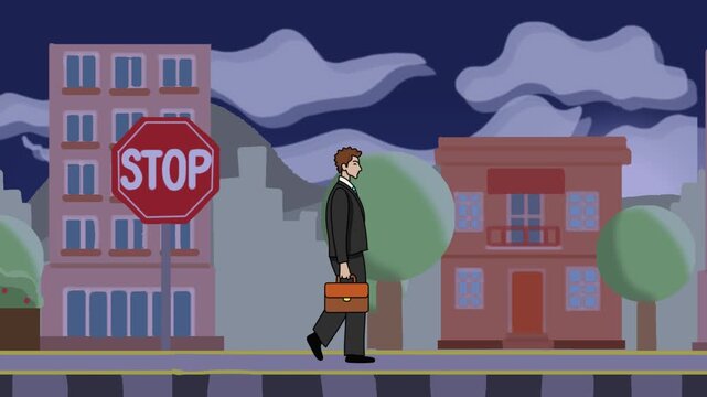 Empresario caminando de d&iacute;a y de noche 