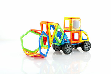 Bright Color Magnetic Tiles Excavator Model Near Completion Stage 4