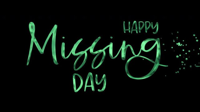 Glowing green text saying happy missing day on black. Perfect for festive designs, calendars, social media graphics, and event promotions.