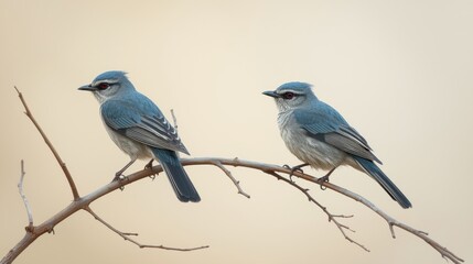 Two blue birds perched on a branch