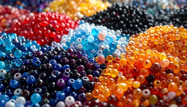 A close-up view of a vibrant assortment of small, spherical beads in various colors