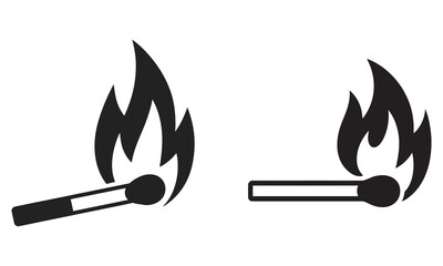 matchsticks with flames burning on white background