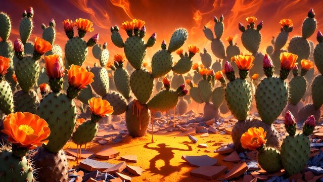 Landscapes of Prickly Emotion Cacti in Chaotic Cultural Thorn Fantasy World