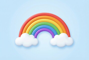Illustrator icon flat 3d render rainbow with white clouds