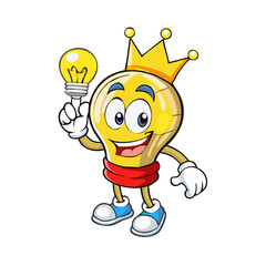 Light Bulb King, Cartoon Character Mascot Illustration Vector Clip-art Hand-drawn Logo Design
