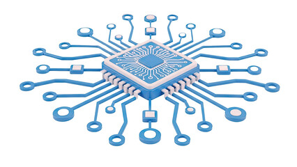 Abstract 3D Rendering of a Futuristic Microchip and Circuitry