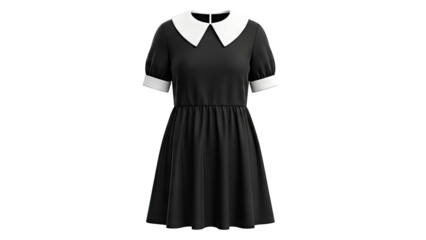 Black dress with Peter Pan collar and puff sleeves