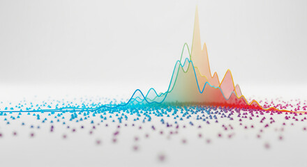 Abstract Data Visualization: An artful abstract data visualization, presenting a vibrant spectrum of data points and curved lines that suggest analysis and connectivity within data.